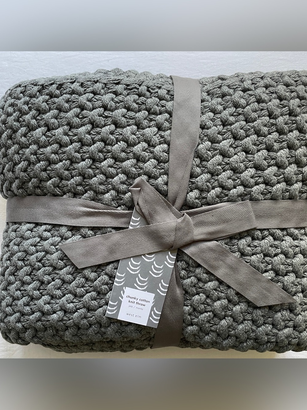 West Elm Chunky Cotton Knit Throw Charcoal NWT